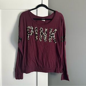 PINK Victoria's Secret Bling Leopard T-Shirt Burgundy